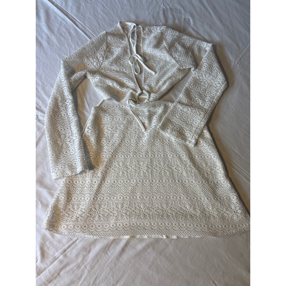 H&M Crochet Lace Dress Womens Medium White Cutout Long Sleeve Mini